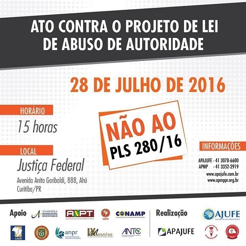 Ato contra mudanças na lei de Abuso de Autoridade será realizado em Curitiba