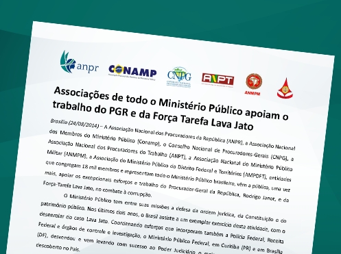 Nota de apoio ao PGR e à Força Tarefa Lava Jato